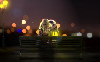 Woman bench streetlight night yellow - a street light free wallpaper