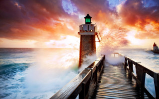 Lighthouse storm boat dusk cityscape - david martin free wallpaper for desktop