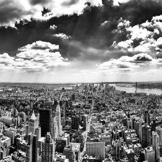 Black white city clouds sun - free city wallpaper