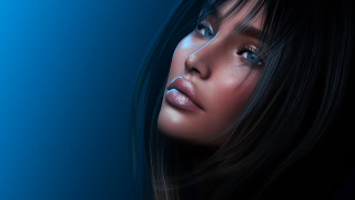 Woman blue background realistic anton - realistic shaded perfect face free wallpaper