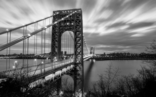 Black white bridge water night - long exposure free wallpaper