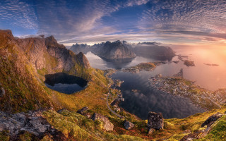Mountain lake landscape urban sunset - a lake in the middle of it free wallpaper