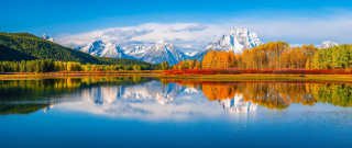 Mountain lake autumn foliage bridge - beautiful landscape free wallpaper for desktop