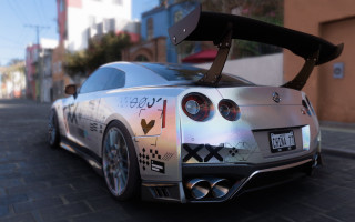 Silver sports car street building - a street next free wallpaper
