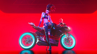 Woman motorcycle neon red cyberpunk - neon free wallpaper
