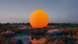 Orange pond trees autumn moon - filip hodas free wallpaper