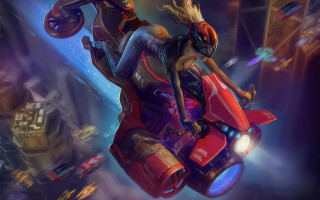 Futuristic city woman motorcycle cat - a woman riding free wallpaper