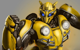 Yellow black robot blue eyes - art free wallpaper