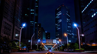 City street night neon skyline - neoism free wallpaper