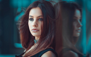 Woman long hair mirror portrait - another woman free wallpaper