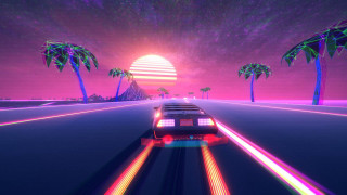 Car palm trees night neon - retrofuturism free wallpaper