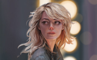 Blonde woman black shirt bokeh - a painting of a woman free wallpaper