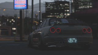 Car neon lit parking lot - cinematic focus free wallpaper