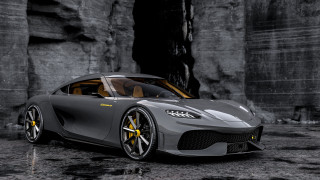 Grey sports car dark room 5 - a yellow stripe free wallpaper