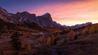 Mountain sunset forest road lake - the middle free wallpaper