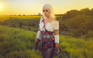 Woman cosplay archer field sunset - cosplay free wallpaper