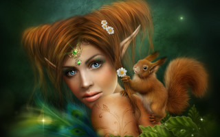 Woman squirrel flower elf green - a green leaf free wallpaper