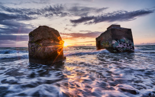 Sunset ocean rock clouds sunset - crepuscular ray free wallpaper