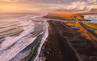 Beach mountain water train landscape - a train free wallpaper