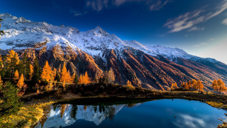 Mountain lake forest autumn sunset 7 - orange leaf free wallpaper