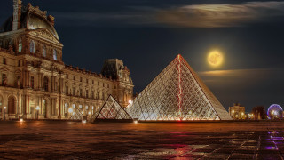 Large building pyramid night full - art noveau free wallpaper