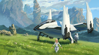 Futuristic airplane field man child - christopher balaskas free wallpaper