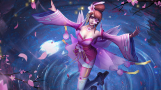 Woman pink dress flying cat - nearby free wallpaper