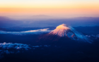 Mountain peak clouds sunset city - tall peak free wallpaper