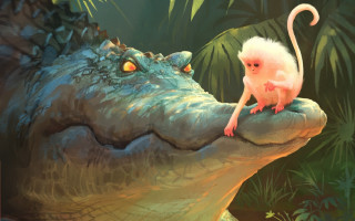 Monkey crocodile jungle fantasy illustration - a monkey free wallpaper