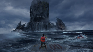 Monster head stormy ocean boat - matte painting concept art free wallpaper