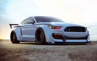 White mustang sunset road clouds - a yellow light free wallpaper