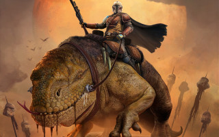 Dinosaur rider sword helmet fantasy - epic fantasy character art free wallpaper