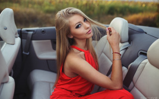 Woman red dress car blonde - a stock photo free wallpaper