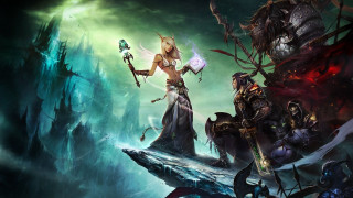 Group people forest demon back - epic fantasy free wallpaper