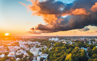 City trees buildings sunset clouds - carl gustaf pilo free wallpaper