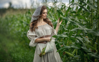 Woman dress cornfield magic realism - magical free wallpaper for desktop