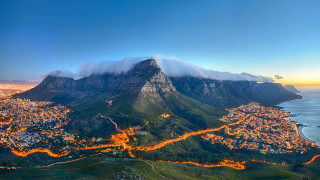 Mountain city water autumn sunset - a city free wallpaper