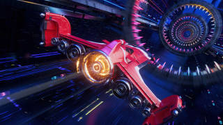 Futuristic red vehicle yellow light - a futuristic space station free wallpaper