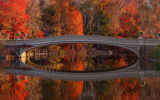 Bridge water mountains autumn leaves - a bridge over a body of water free wallpaper