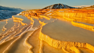 Mountain river snowy skycity sunset - a mountain range free wallpaper for desktop