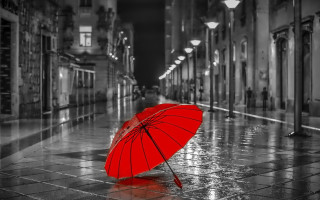Red umbrella rainy city night - constantine andreou free wallpaper