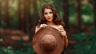 Woman hat forest sunlight fashion - a woman in a hat free wallpaper