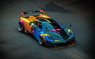 Colorful sports car parking lot - neofauvism free wallpaper