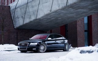 Black car snowy building bridge - a bridge in the background free wallpaper