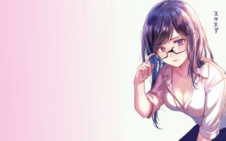 Woman glasses cellphone pink background - glass free wallpaper