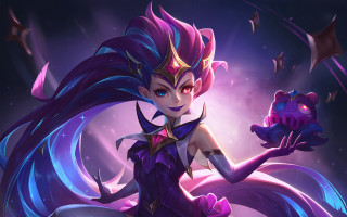 Purple hair star guardian splash - purple hair holding free wallpaper