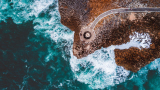 Birdseye road water rock landart - aerial free wallpaper