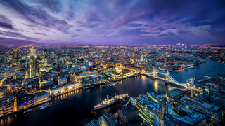 Cityscape river bridge night purple 2 - a river and a bridge free wallpaper