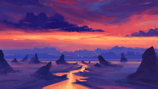 Sunset desert road mountains clouds 2 - anton fadeev free wallpaper
