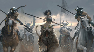 Fantasy horse riders armor spear - bayard wu free wallpaper